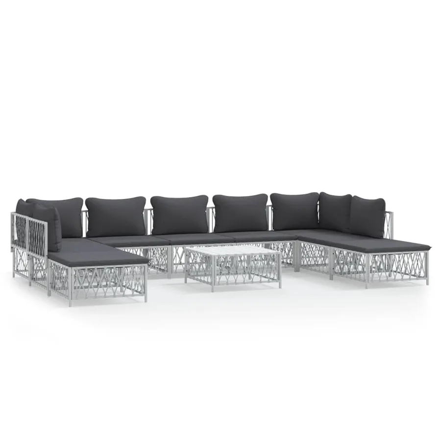 Salon de jardin avec coussins 10 pcs blanc acier - 2
