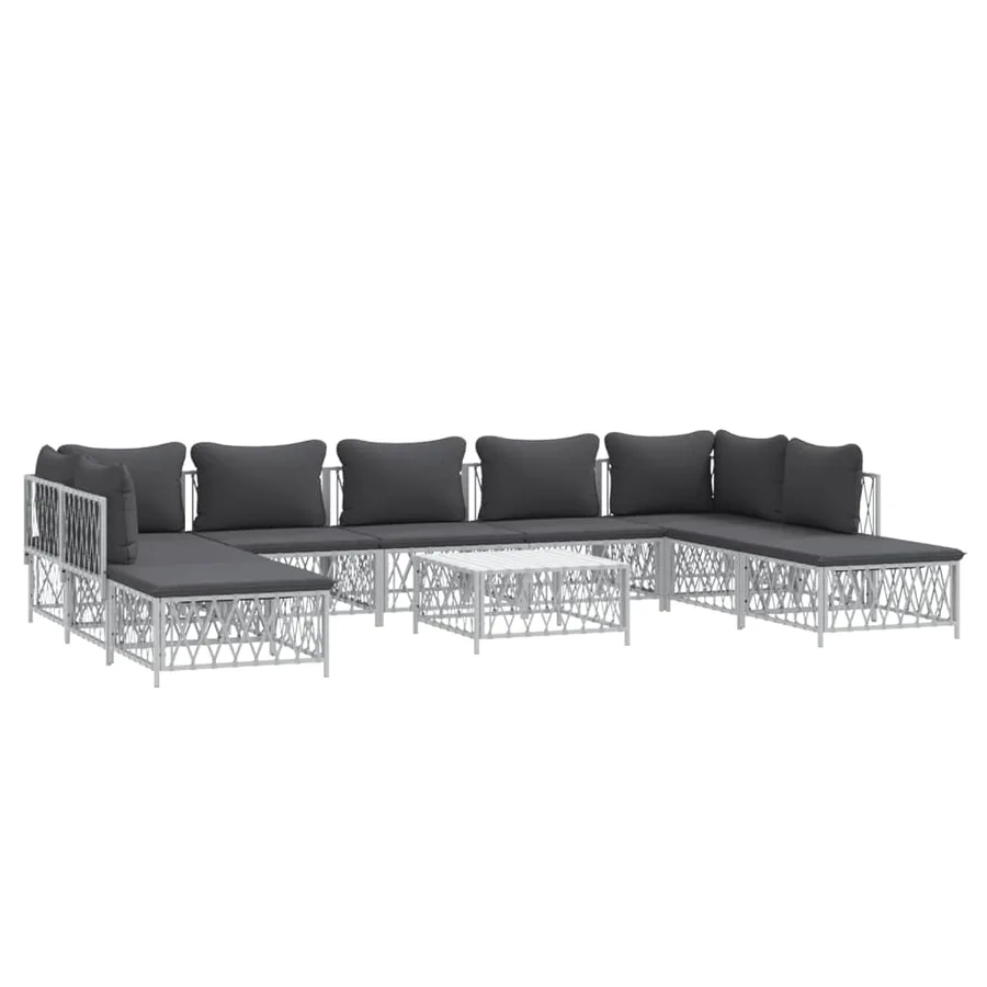 Salon de jardin avec coussins 10 pcs blanc acier - 3