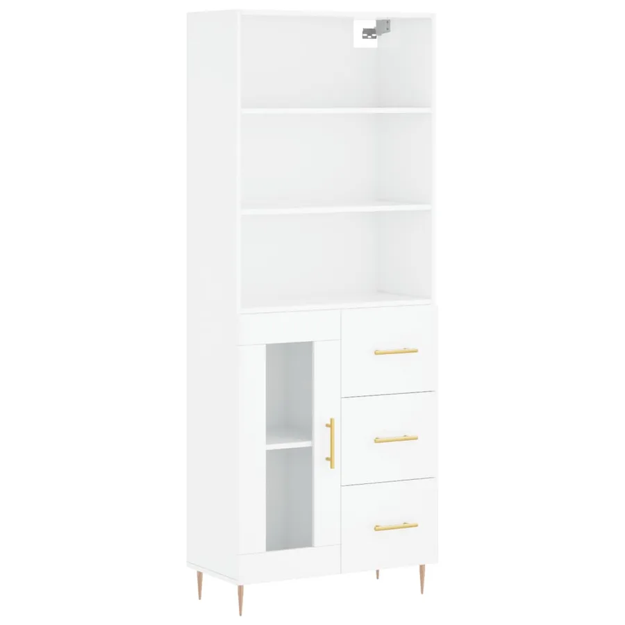 Buffet haut Blanc brillant 69,5x34x180 cm Bois d'ingénierie - 2