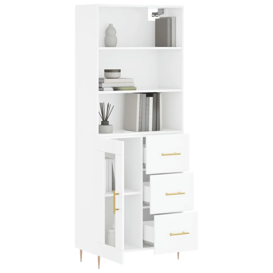 Buffet haut Blanc brillant 69,5x34x180 cm Bois d'ingénierie - 3