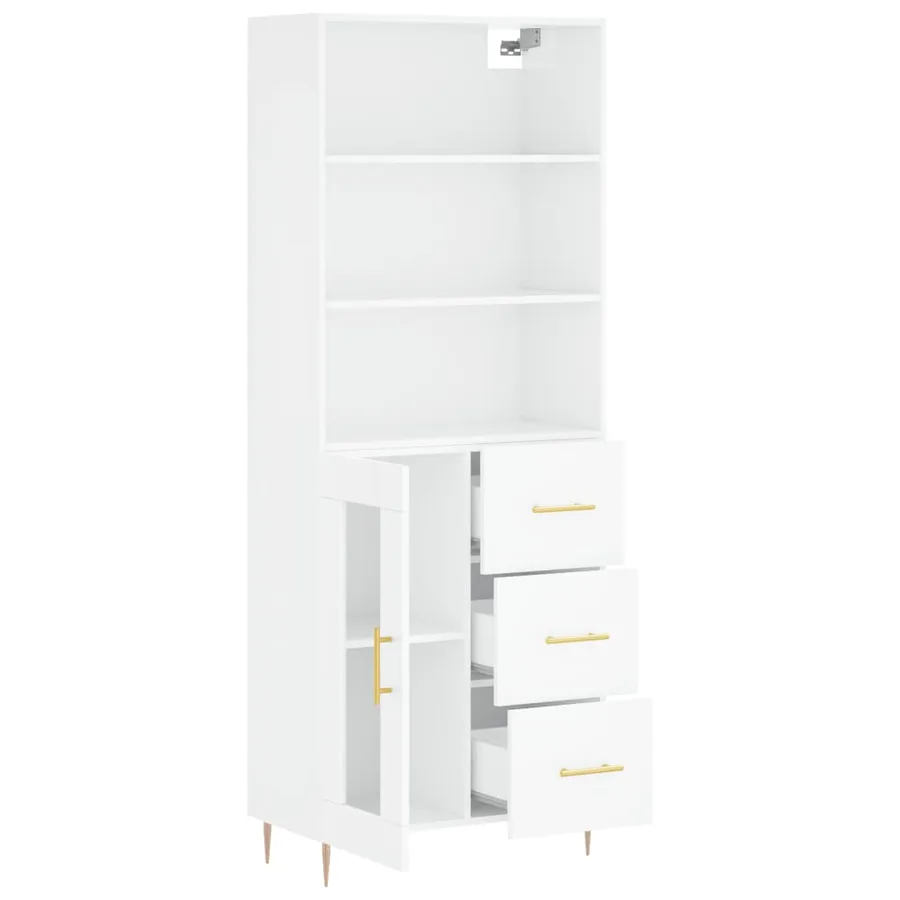 Buffet haut Blanc brillant 69,5x34x180 cm Bois d'ingénierie - 4