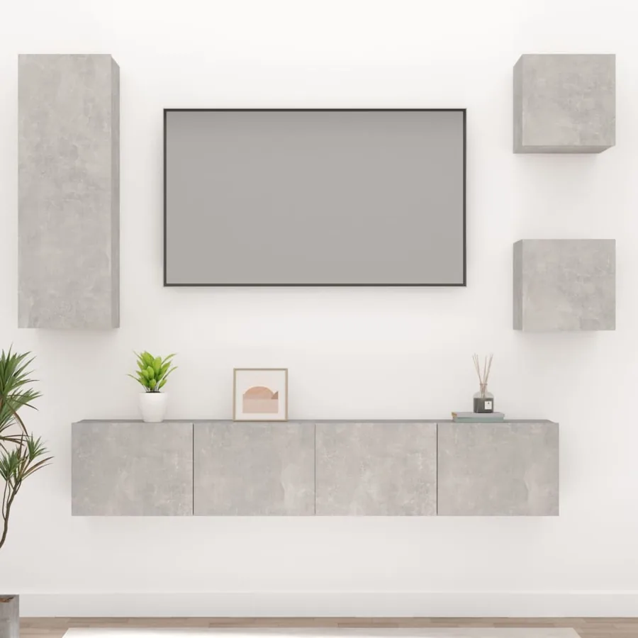 Ensemble de meubles TV 5 pcs Gris béton Bois d'ingénierie