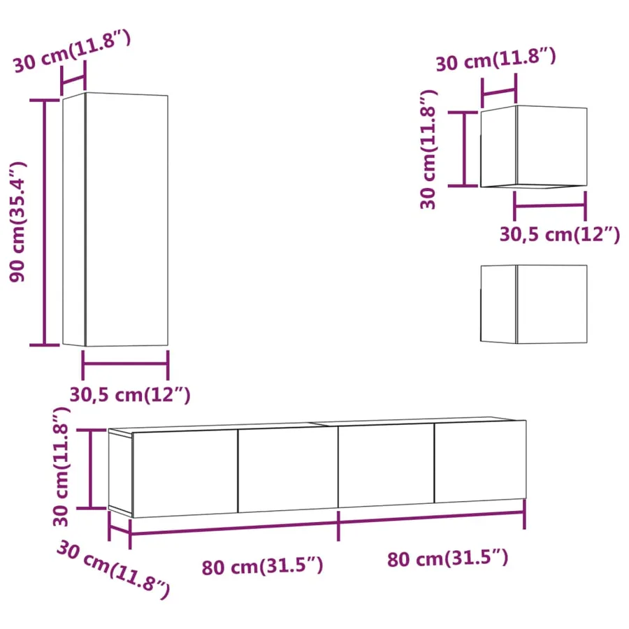 Ensemble de meubles TV 5 pcs Gris béton Bois d'ingénierie - 18