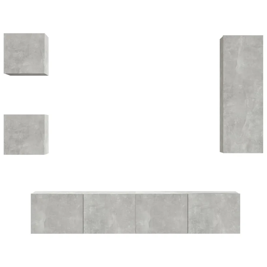 Ensemble de meubles TV 5 pcs Gris béton Bois d'ingénierie - 2