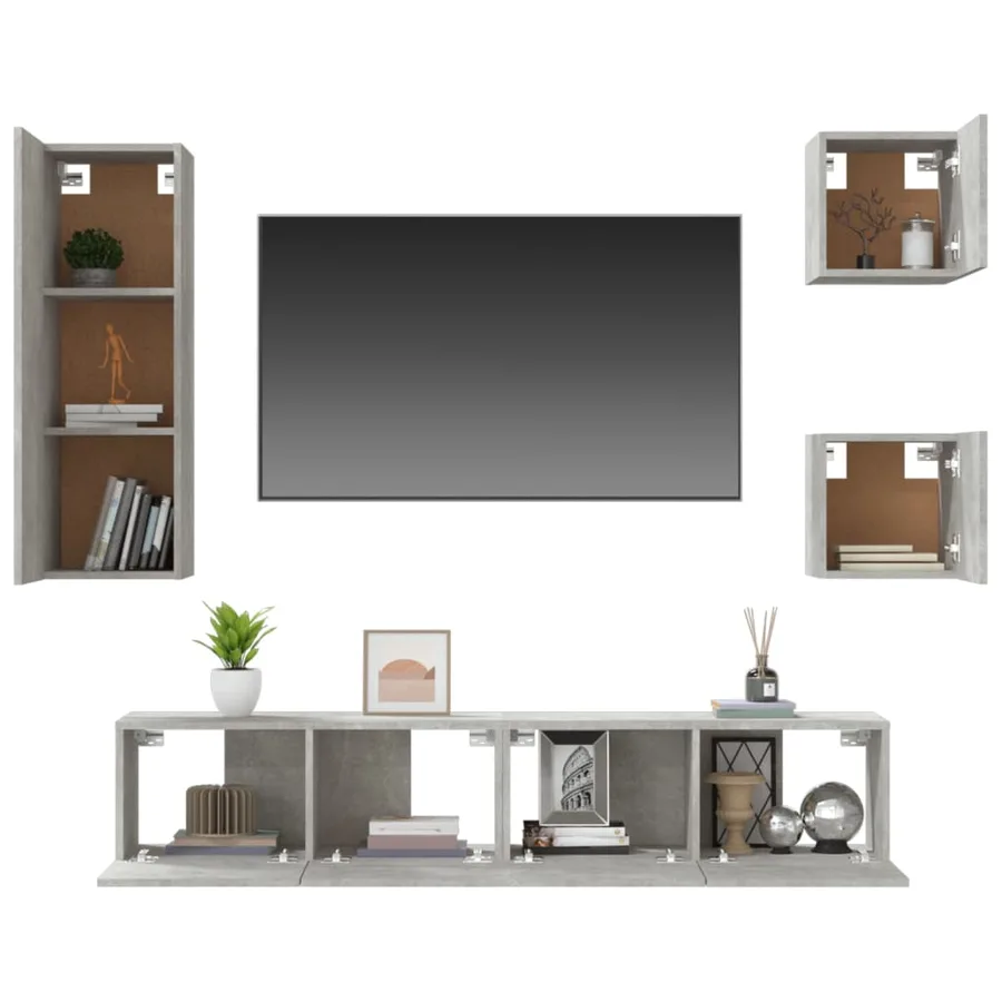 Ensemble de meubles TV 5 pcs Gris béton Bois d'ingénierie - 5