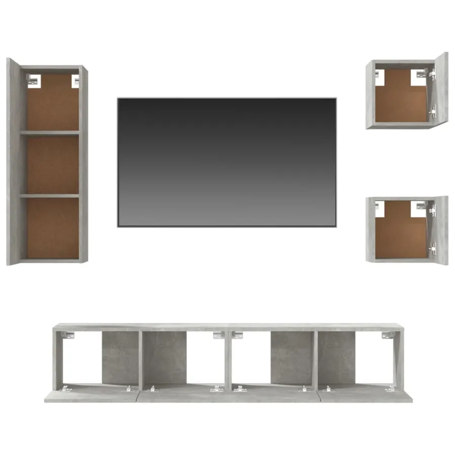 Ensemble de meubles TV 5 pcs Gris béton Bois d'ingénierie - 6