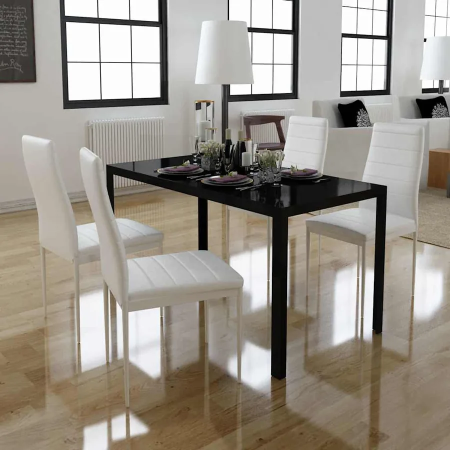 Ensemble de table à manger cinq pièces noir et blanc
