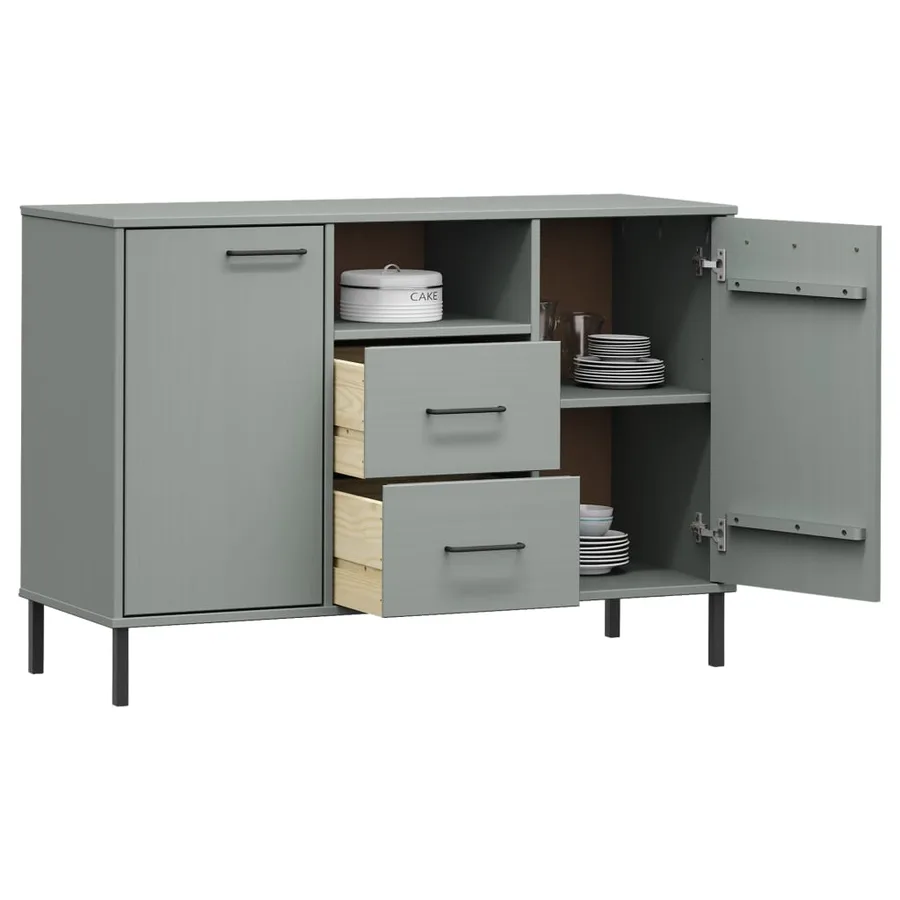 Buffet avec pieds en métal Gris 113x40x77 cm Bois massif OSLO - 3