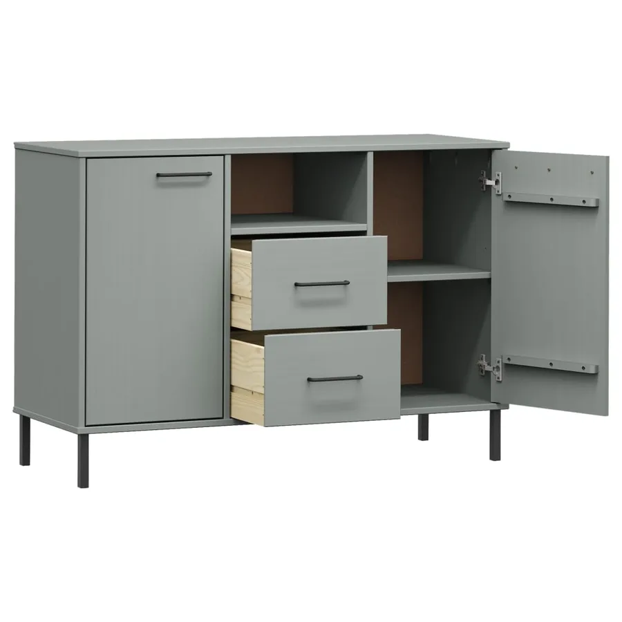 Buffet avec pieds en métal Gris 113x40x77 cm Bois massif OSLO - 5