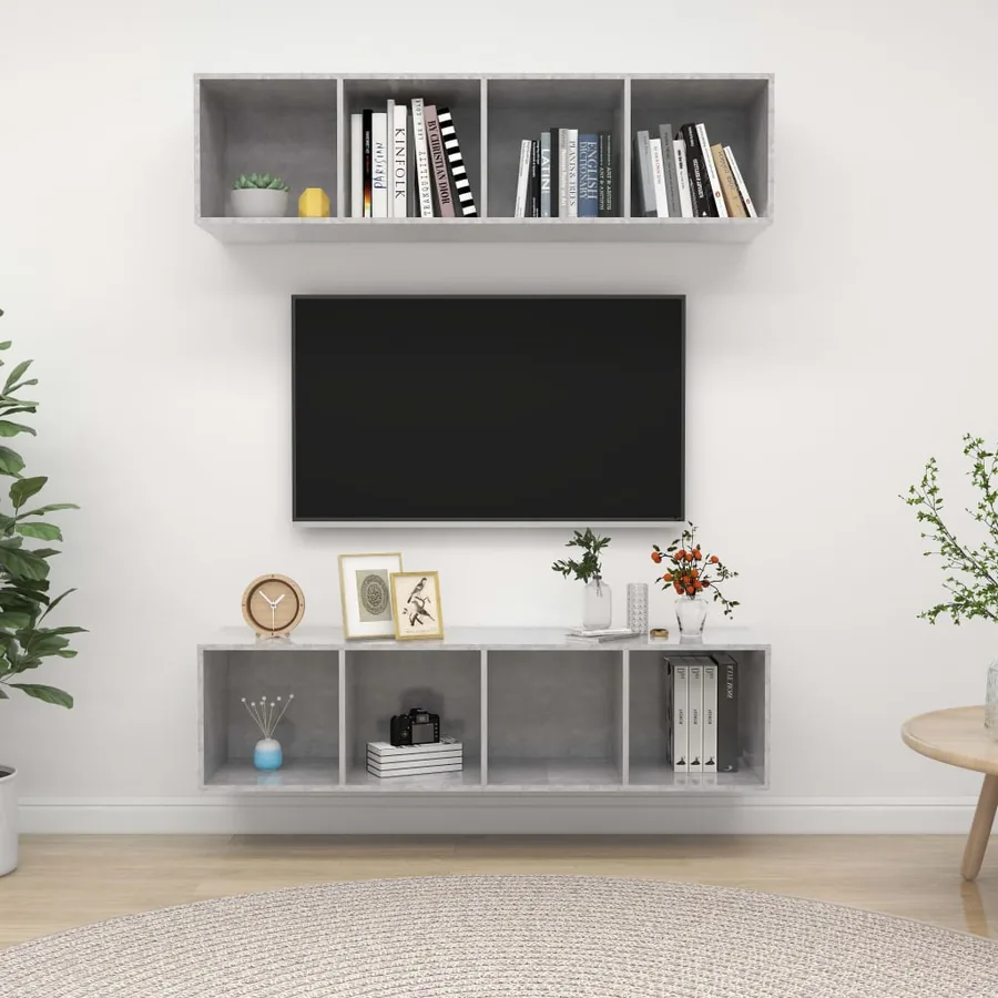 Meubles TV muraux 2 pcs Gris béton Bois d'ingénierie