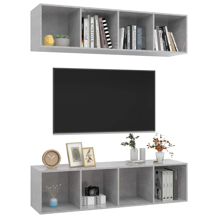 Meubles TV muraux 2 pcs Gris béton Bois d'ingénierie - 3