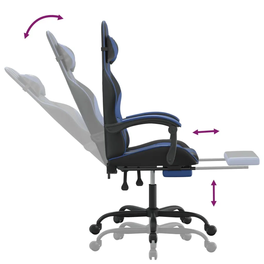 Chaise de jeu pivotante et repose-pied Noir et bleu Similicuir - 11