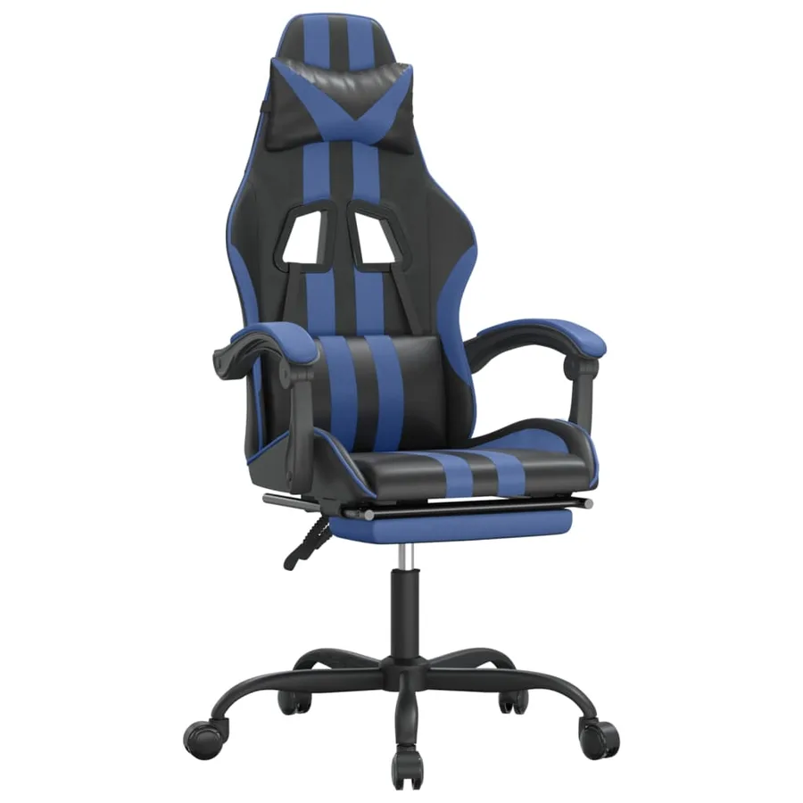 Chaise de jeu pivotante et repose-pied Noir et bleu Similicuir - 2