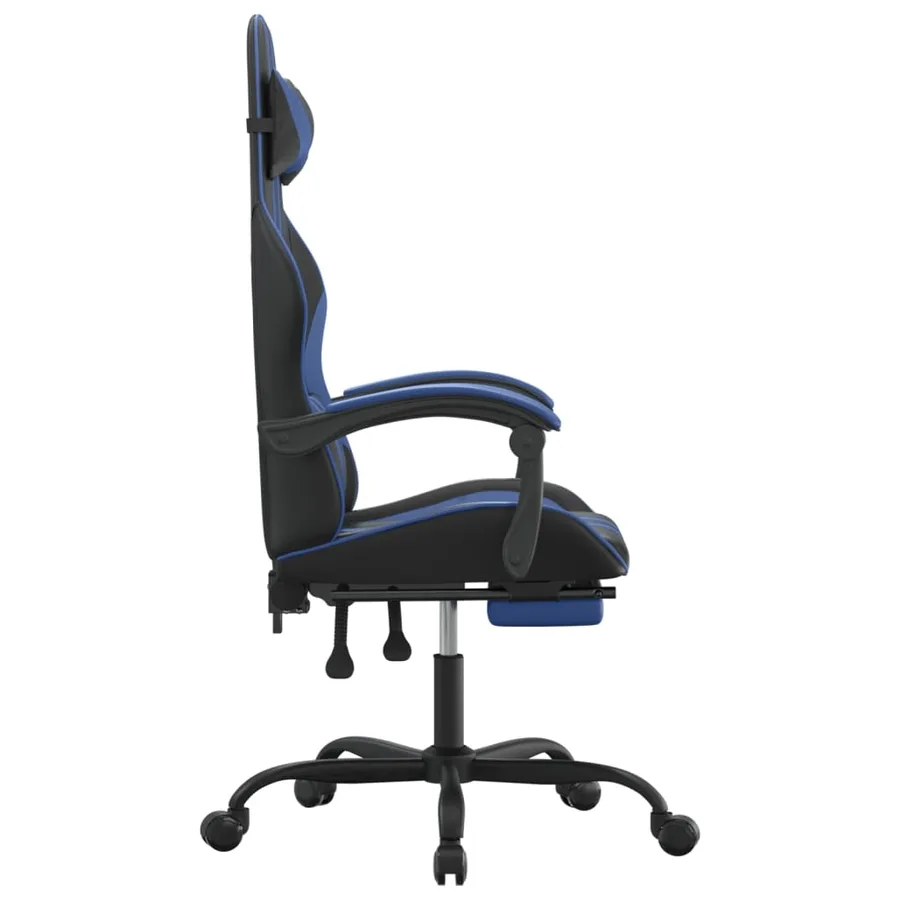 Chaise de jeu pivotante et repose-pied Noir et bleu Similicuir - 4
