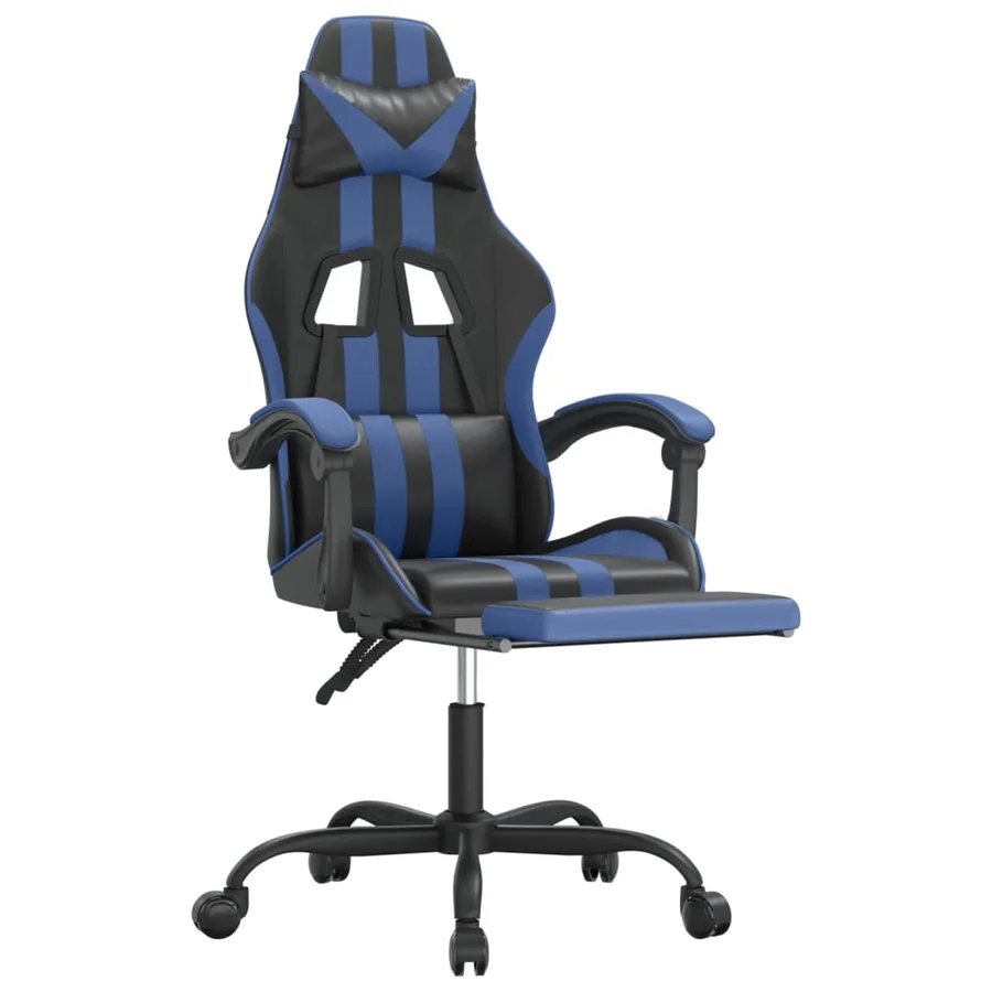 Chaise de jeu pivotante et repose-pied Noir et bleu Similicuir - 6