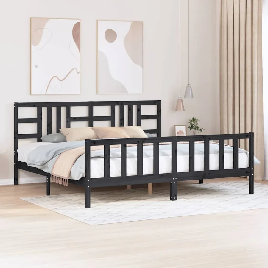 Cadre de lit sans matelas noir 200x200 cm bois massif de pin