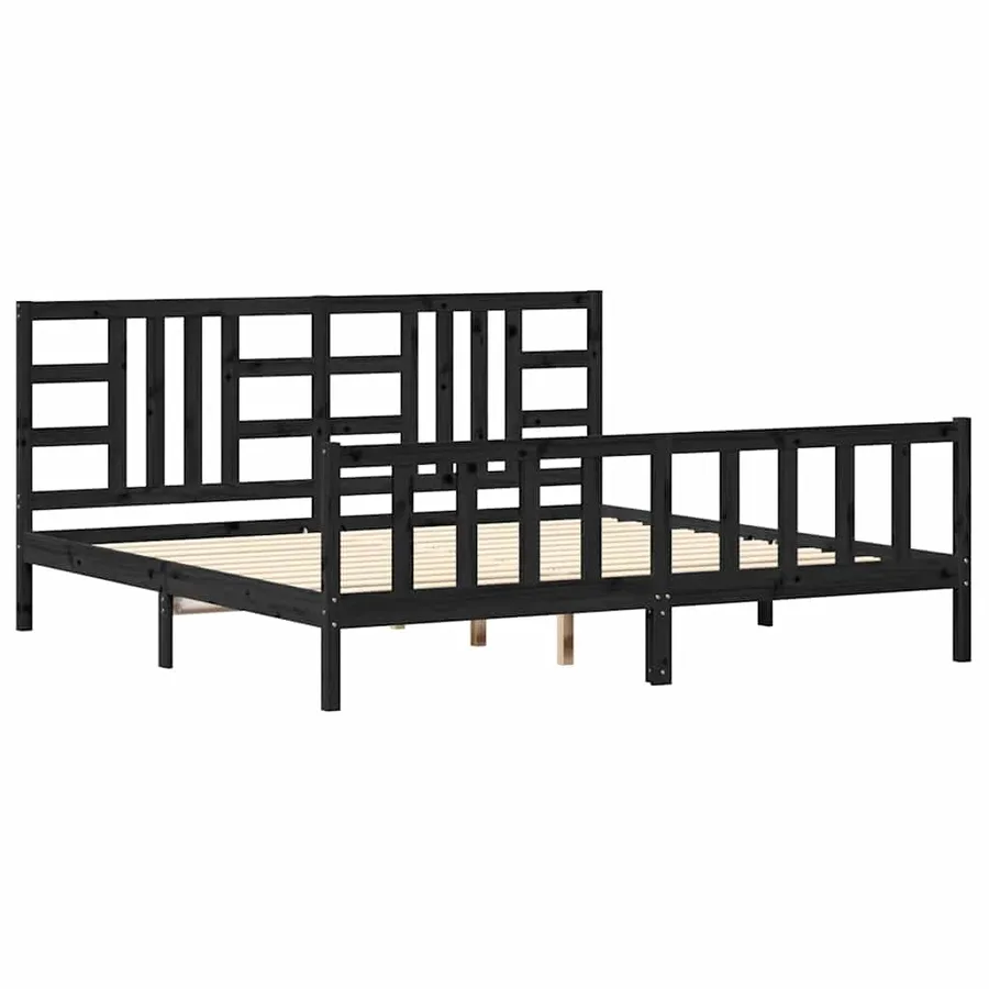 Cadre de lit sans matelas noir 200x200 cm bois massif de pin - 2