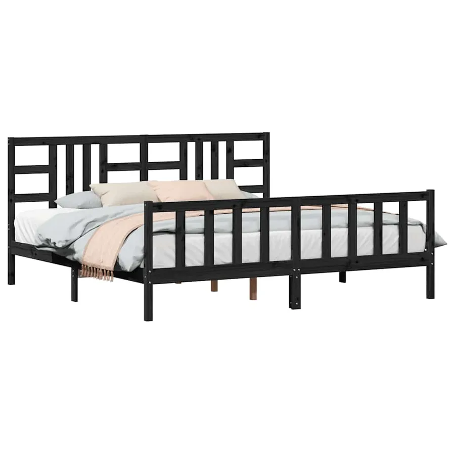 Cadre de lit sans matelas noir 200x200 cm bois massif de pin - 3