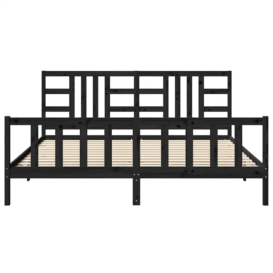 Cadre de lit sans matelas noir 200x200 cm bois massif de pin - 5