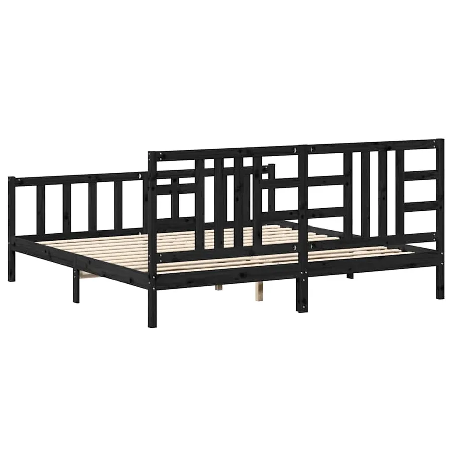 Cadre de lit sans matelas noir 200x200 cm bois massif de pin - 6