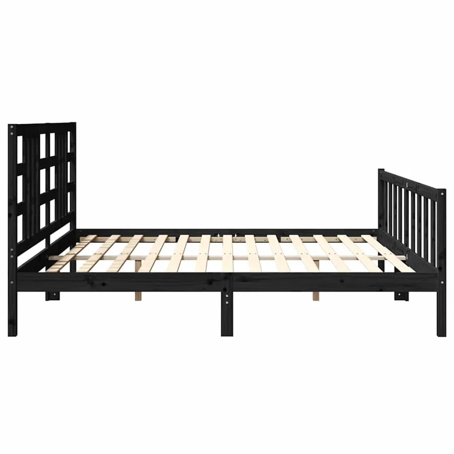 Cadre de lit sans matelas noir 200x200 cm bois massif de pin - 7