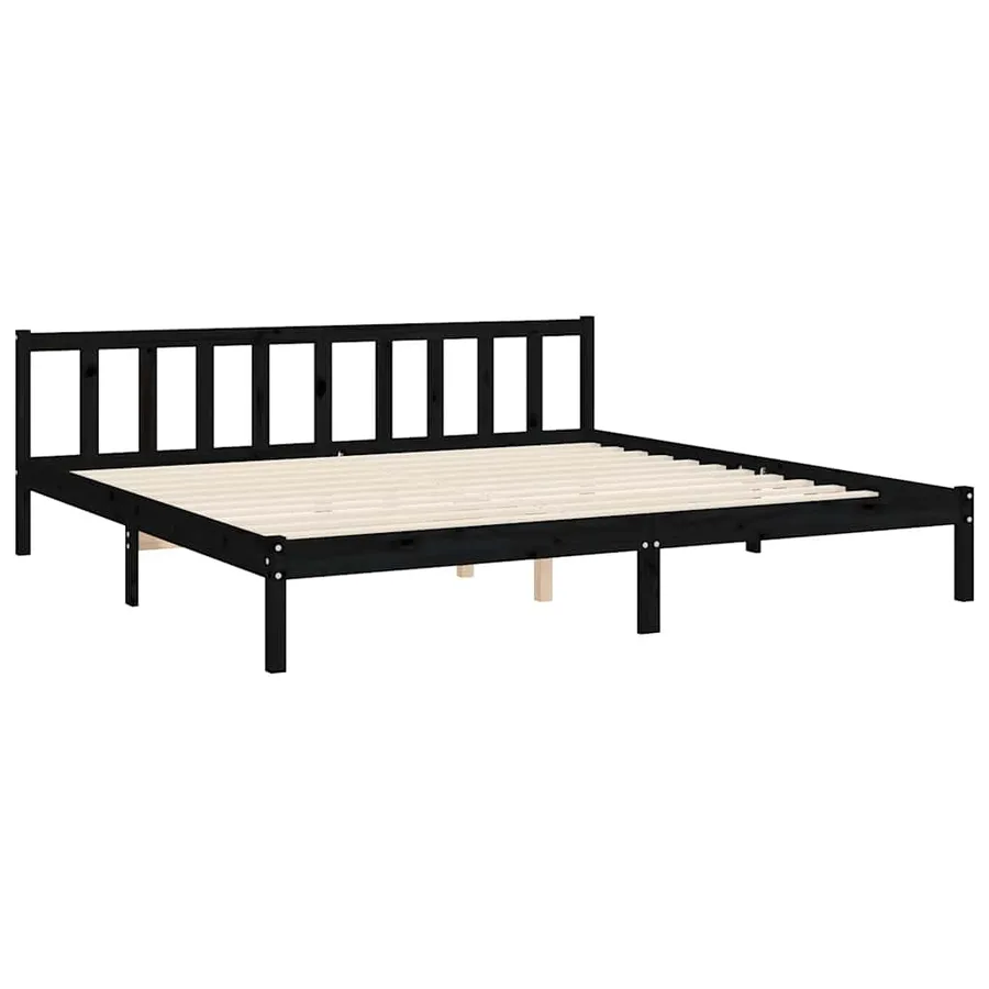 Cadre de lit sans matelas noir 200x200 cm bois massif de pin - 9