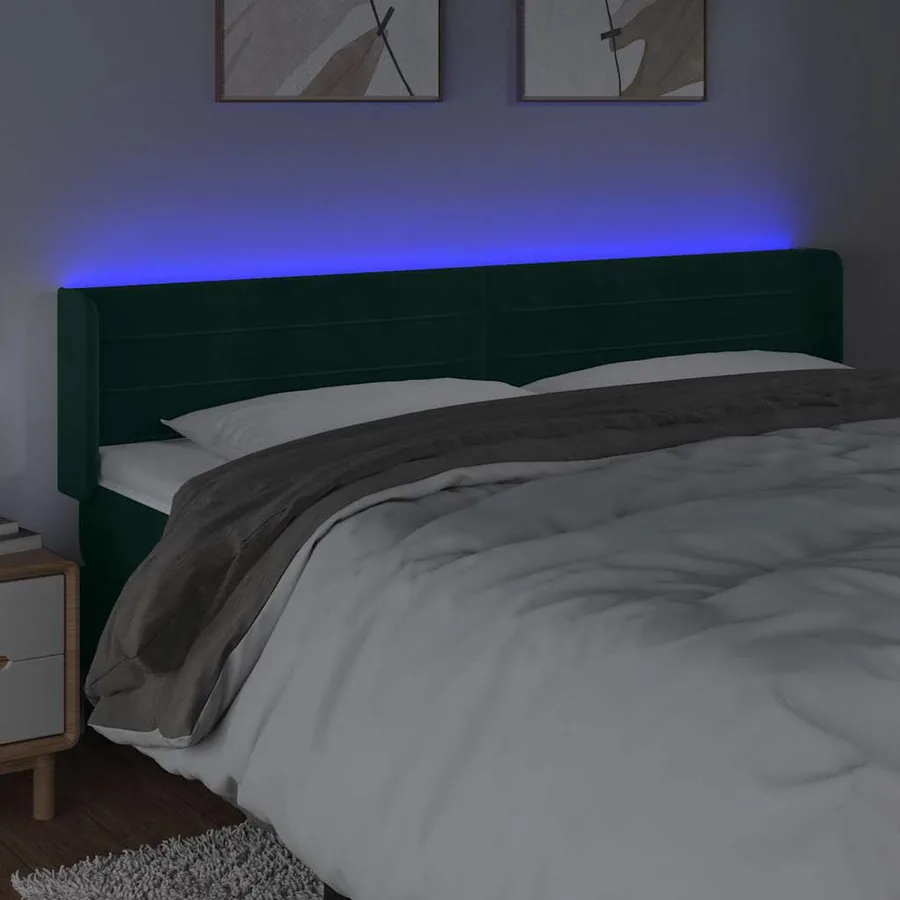 Tête de lit à LED Vert foncé 203x16x78/88 cm Velours - 4