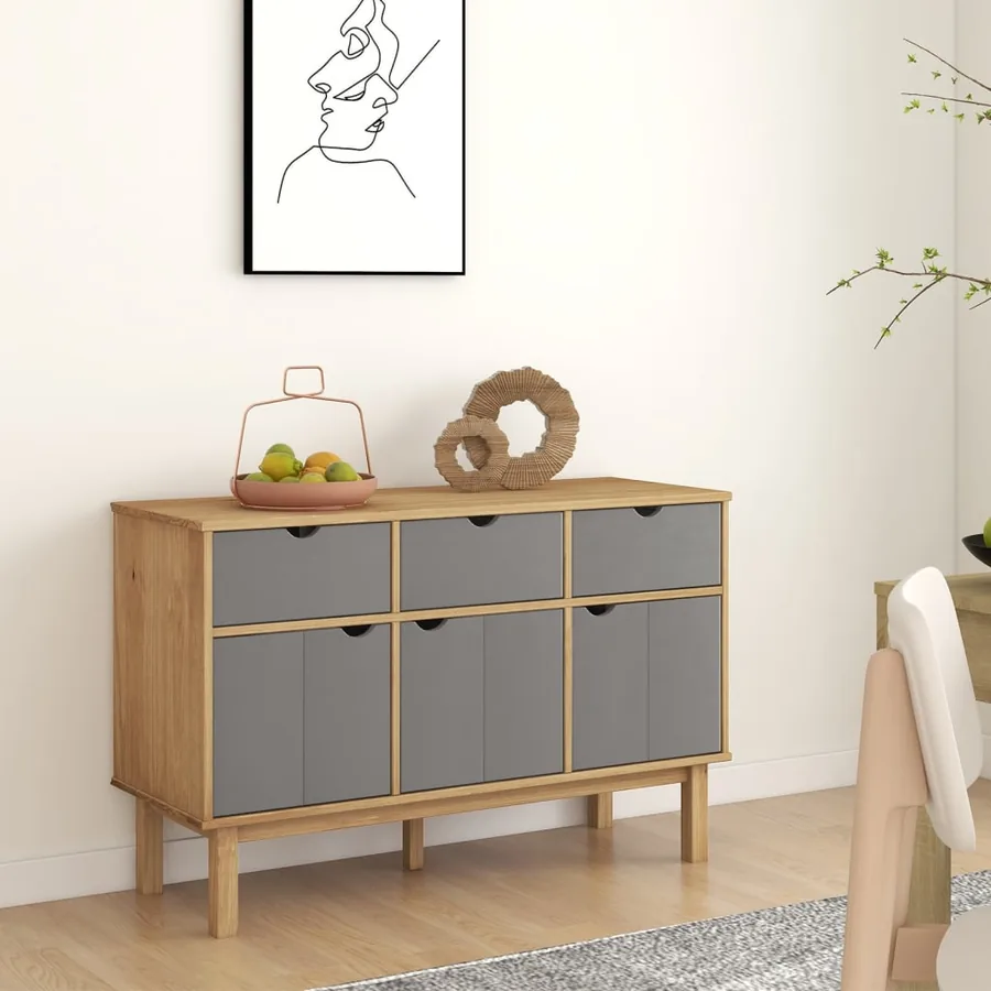 Buffet OTTA Marron et gris 114x43x73,5 cm Bois massif pin