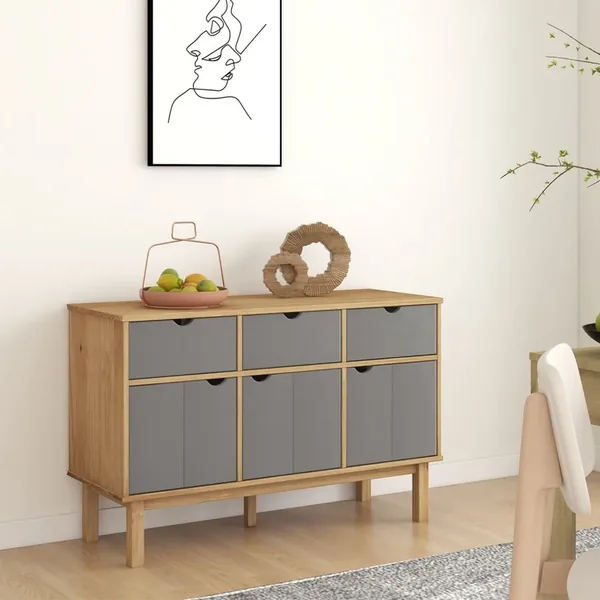 Buffet OTTA Marron et gris 114x43x73,5 cm Bois massif pin