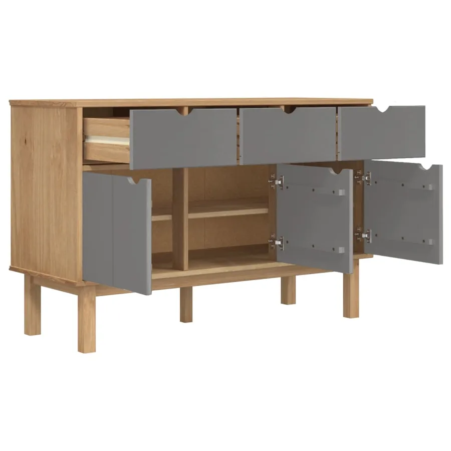Buffet OTTA Marron et gris 114x43x73,5 cm Bois massif pin - 4