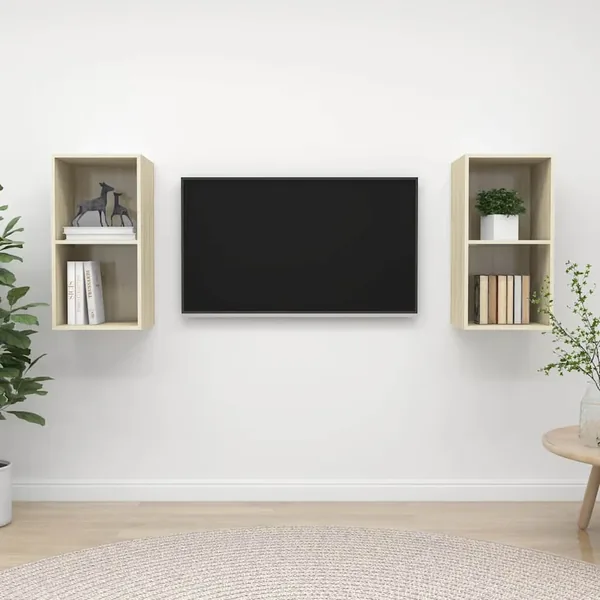 Meubles TV muraux 2 pcs Chêne sonoma Bois d'ingénierie