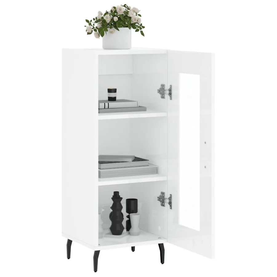Buffet Blanc brillant 34,5x34x90 cm Bois d'ingénierie - 4