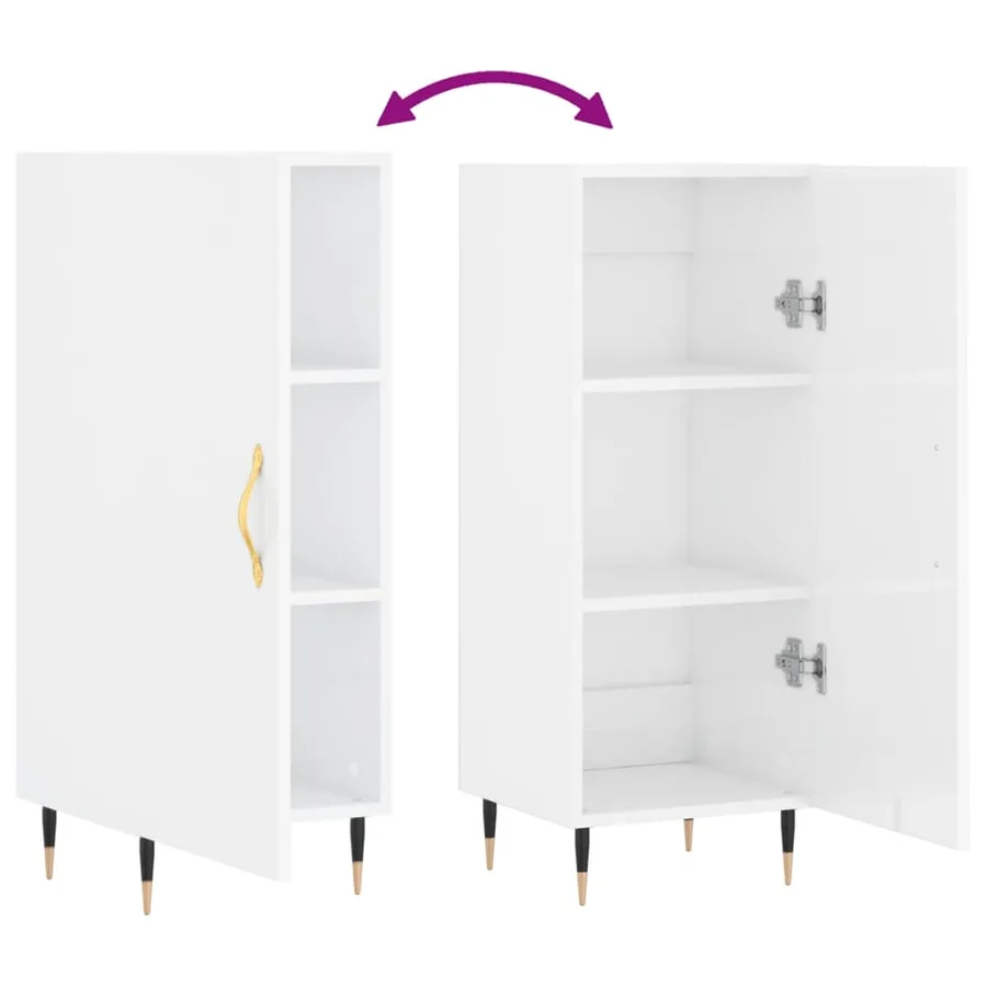 Buffet Blanc brillant 34,5x34x90 cm Bois d'ingénierie - 9