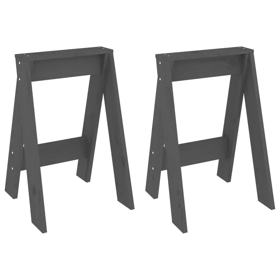 Tabourets lot de 2 gris 40x40x60 cm bois massif de pin - 2