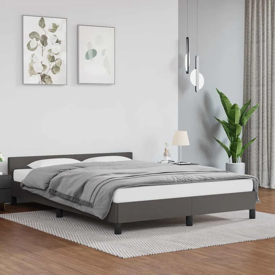 Cadre de lit avec tête de lit sans matelas gris 140x190 cm