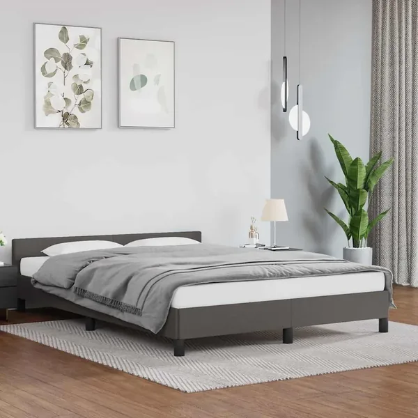 Cadre de lit avec tête de lit sans matelas gris 140x190 cm