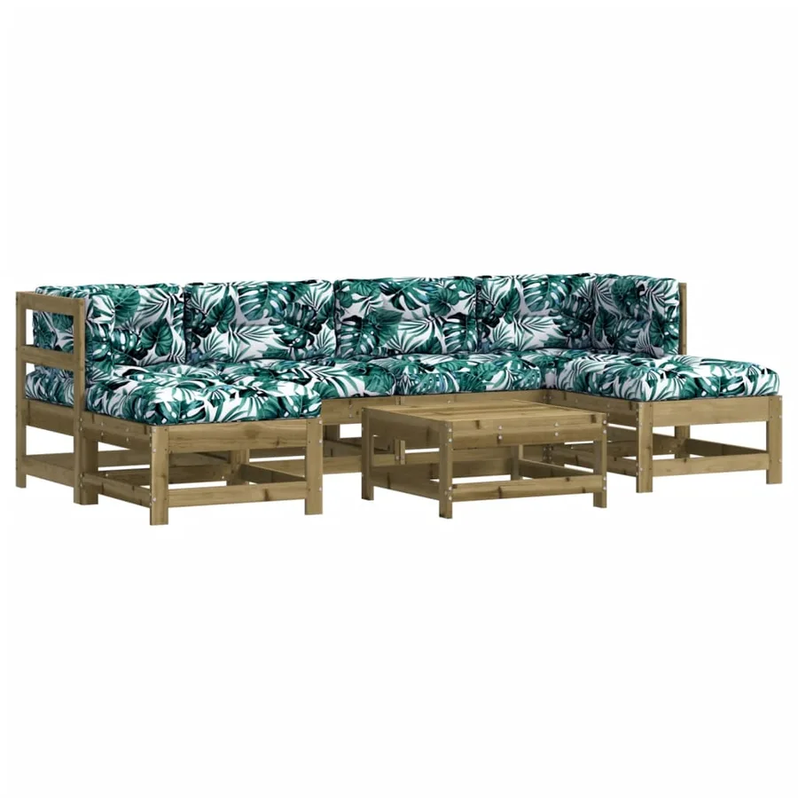 Salon de jardin 7 pcs avec coussins bois de pin imprégné - 2