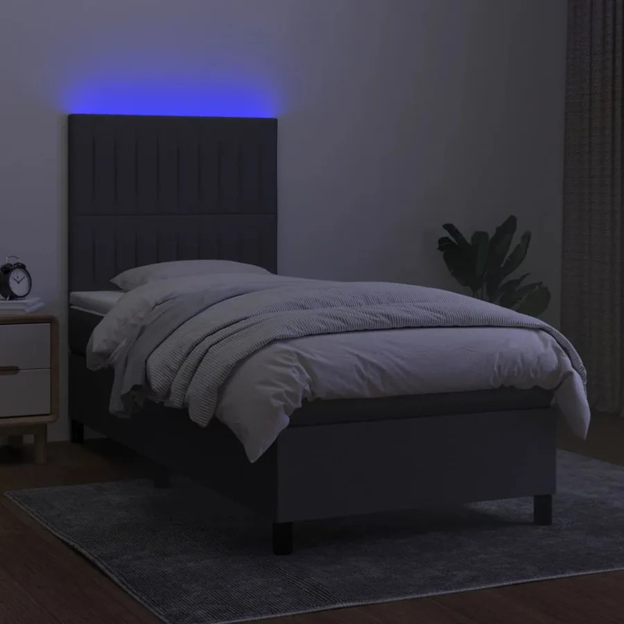 Sommier à lattes de lit avec matelas et LED Gris foncé 80x200cm - 4