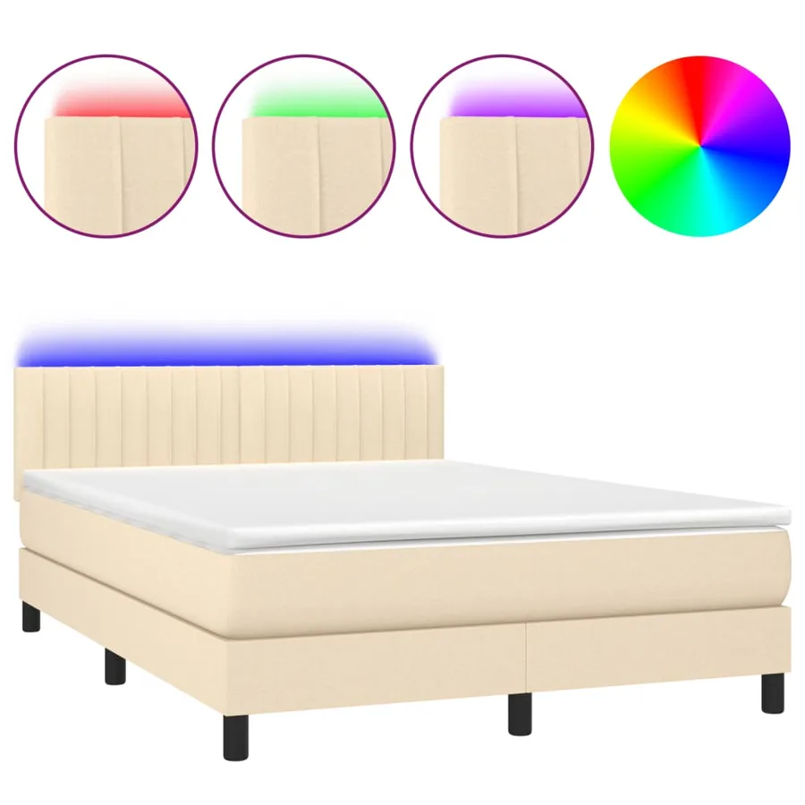 Sommier à lattes de lit avec matelas LED Crème 140x200 cm Tissu - 2