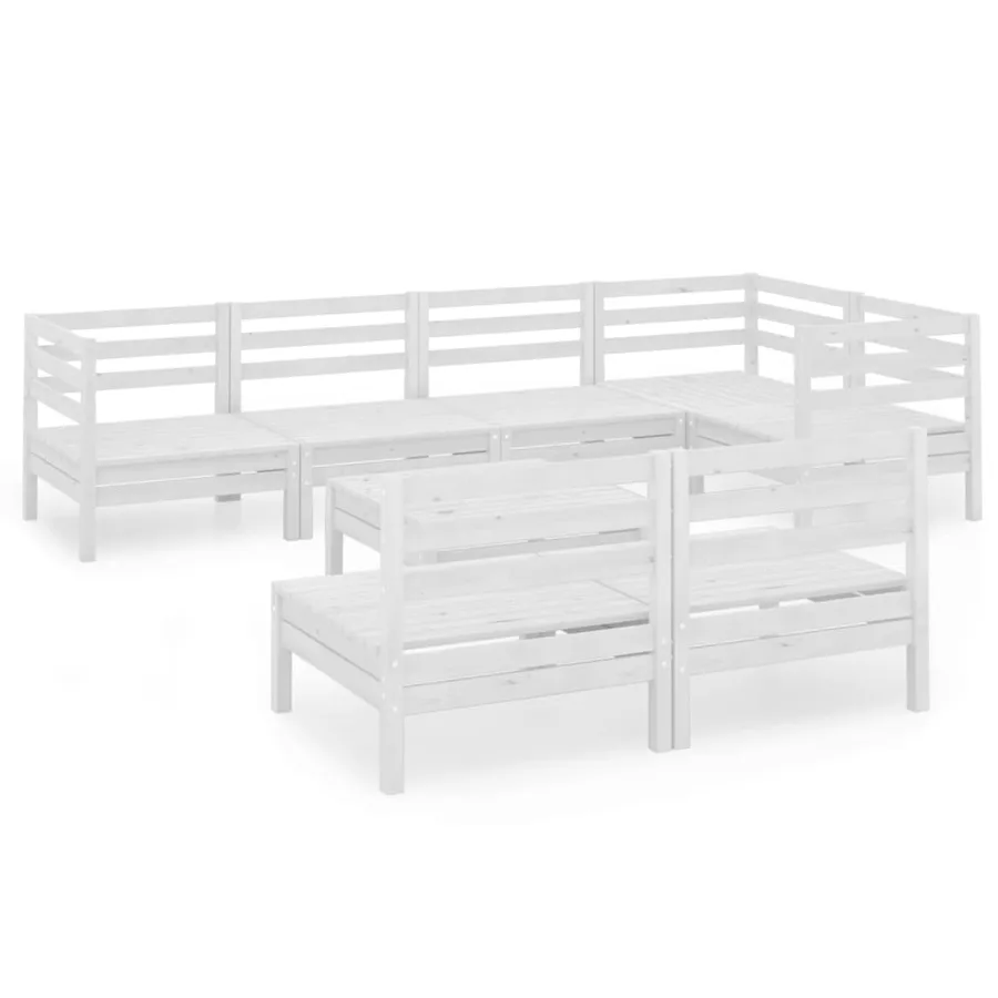 Salon de jardin 8 pcs Bois de pin massif Blanc - 2