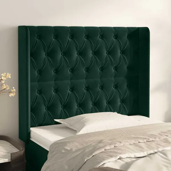 Tête de lit avec oreilles Vert foncé 103x16x118/128 cm Velours