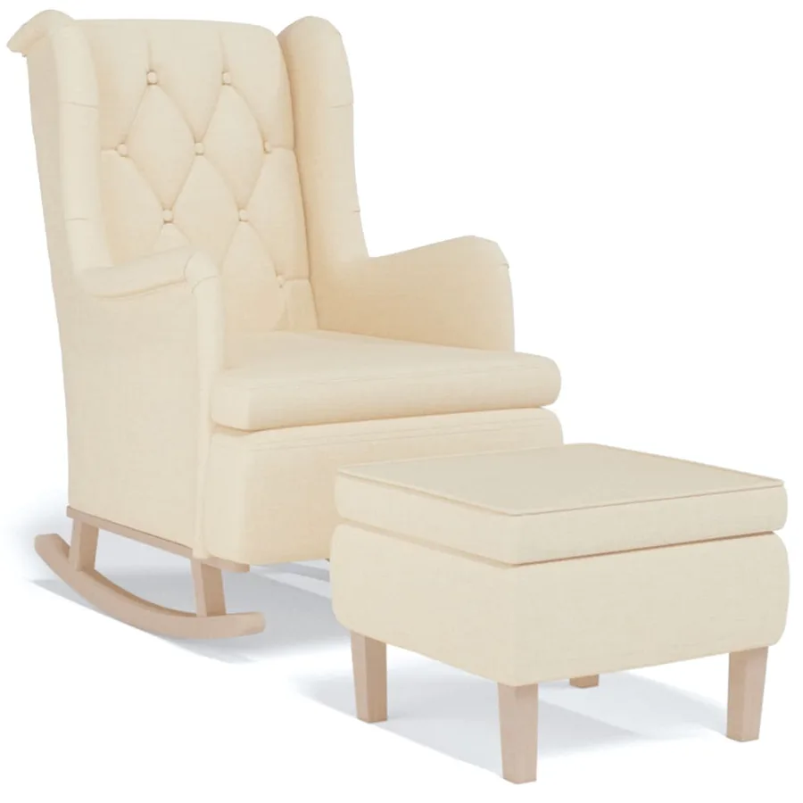 Fauteuil avec pieds à bascule et tabouret Crème Tissu - 2