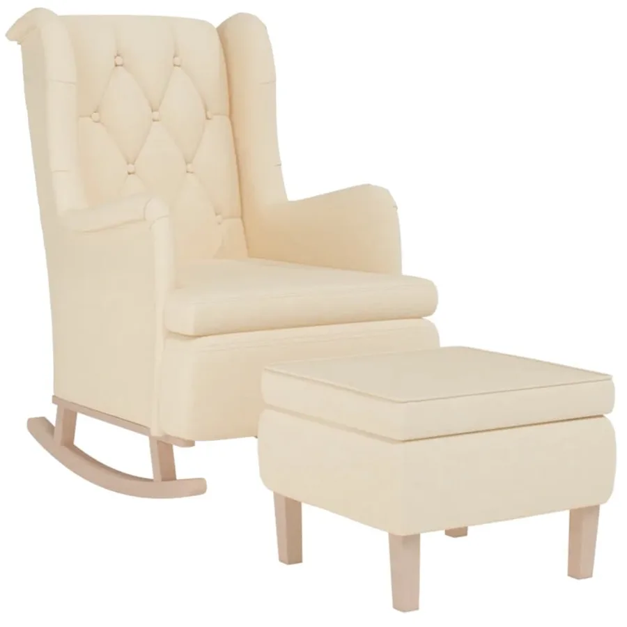 Fauteuil avec pieds à bascule et tabouret Crème Tissu - 3