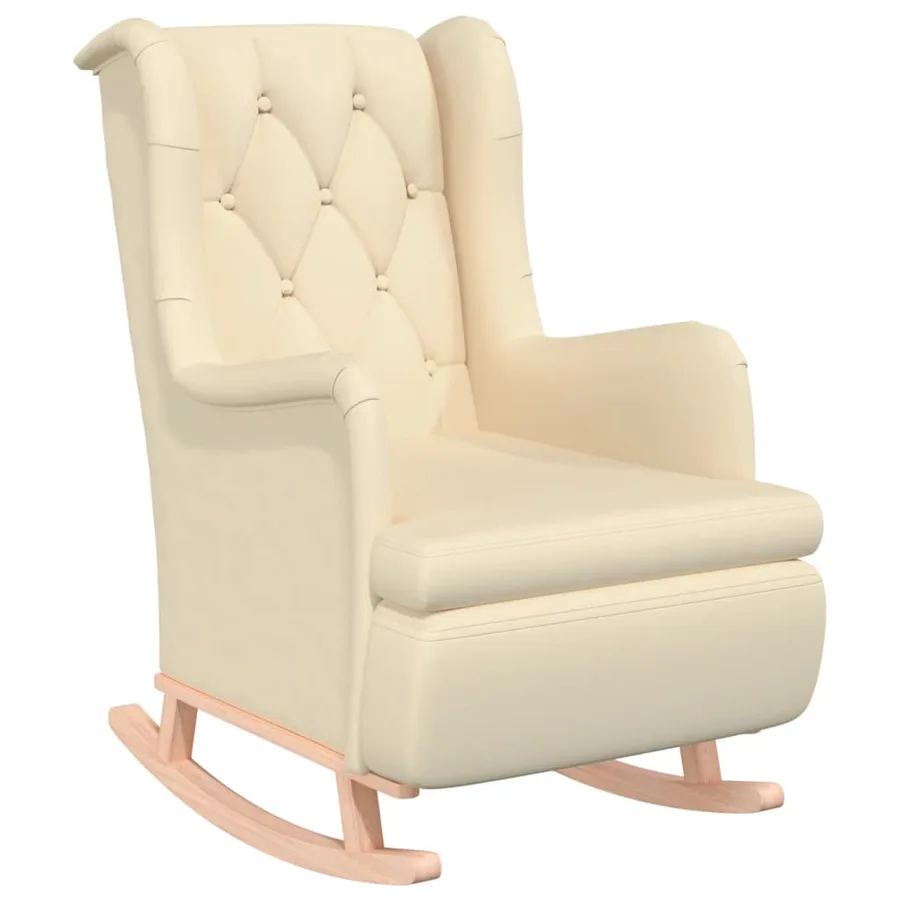 Fauteuil avec pieds à bascule et tabouret Crème Tissu - 4