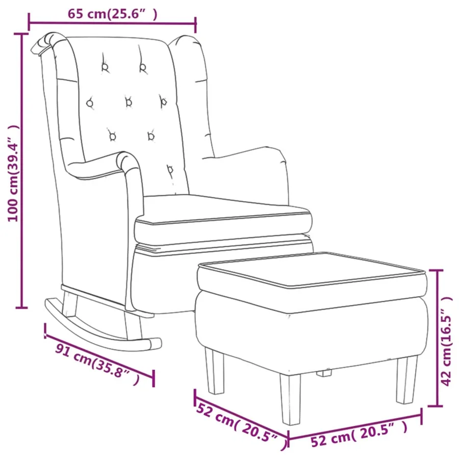 Fauteuil avec pieds à bascule et tabouret Crème Tissu - 7