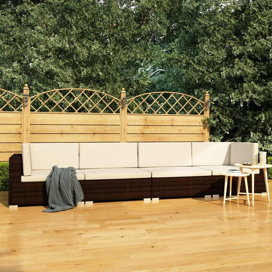 Salon de jardin 4 pcs avec coussins résine tressée marron