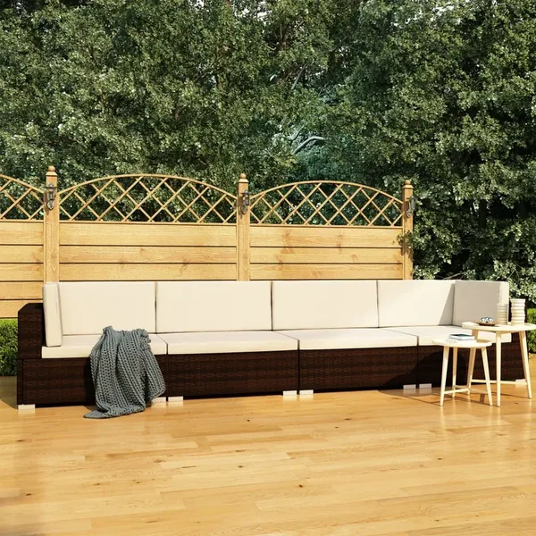Salon de jardin 4 pcs avec coussins résine tressée marron