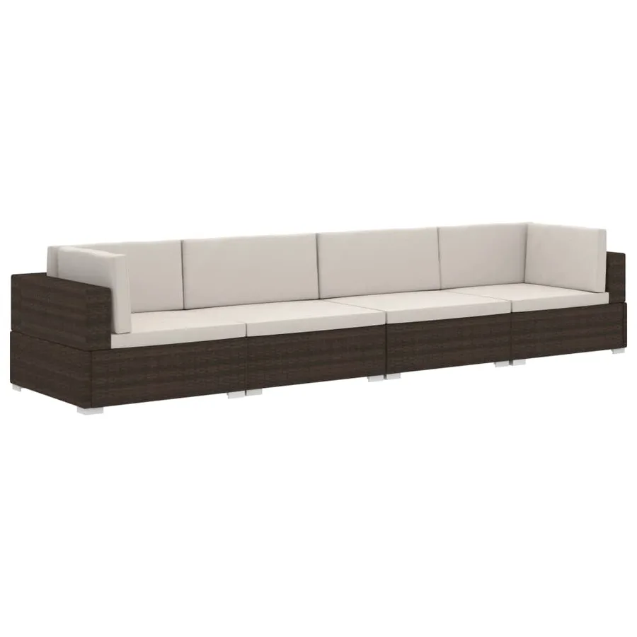 Salon de jardin 4 pcs avec coussins résine tressée marron - 2