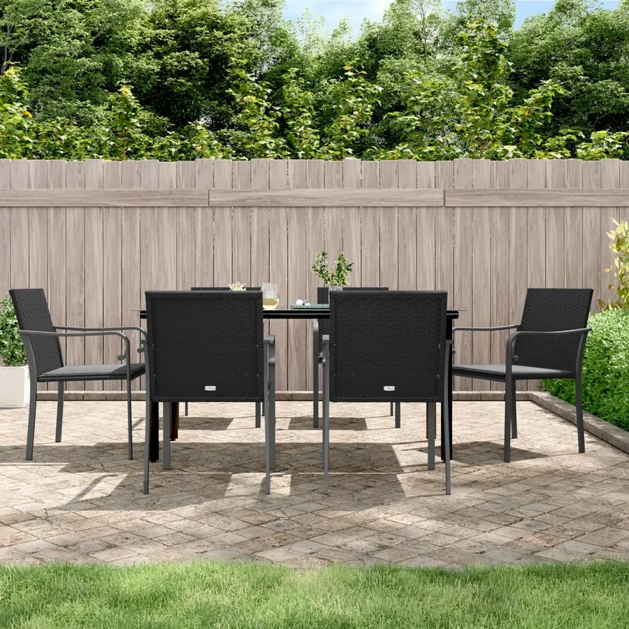 Ensemble à manger de jardin 7 pcs coussins résine tressée acier