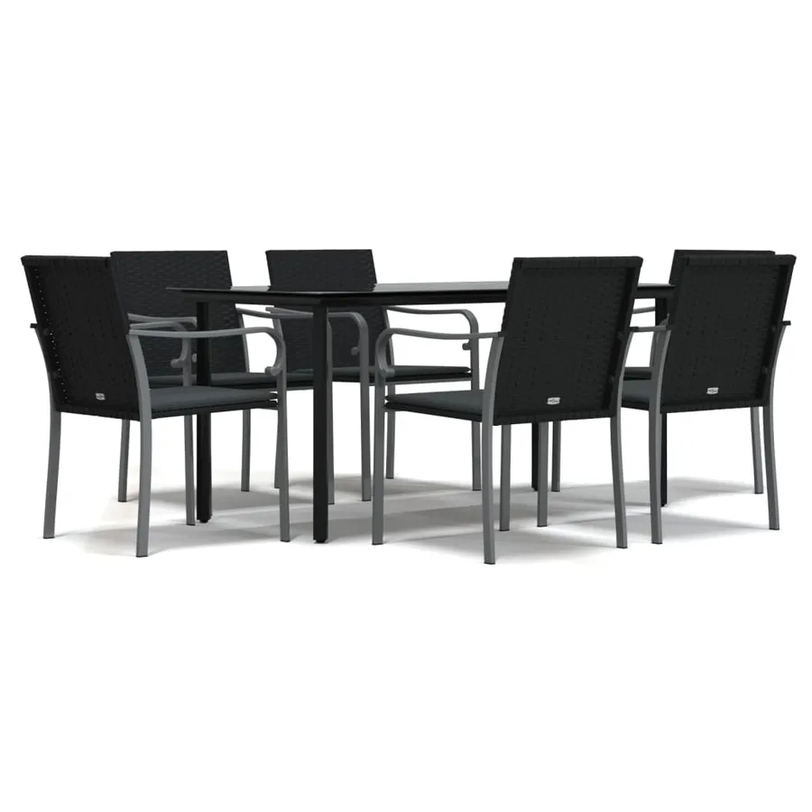 Ensemble à manger de jardin 7 pcs coussins résine tressée acier - 2